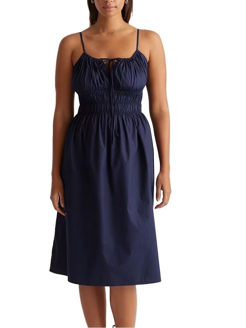 Quince Navy Organic Cotton Keyhole Midi Dress NWOT